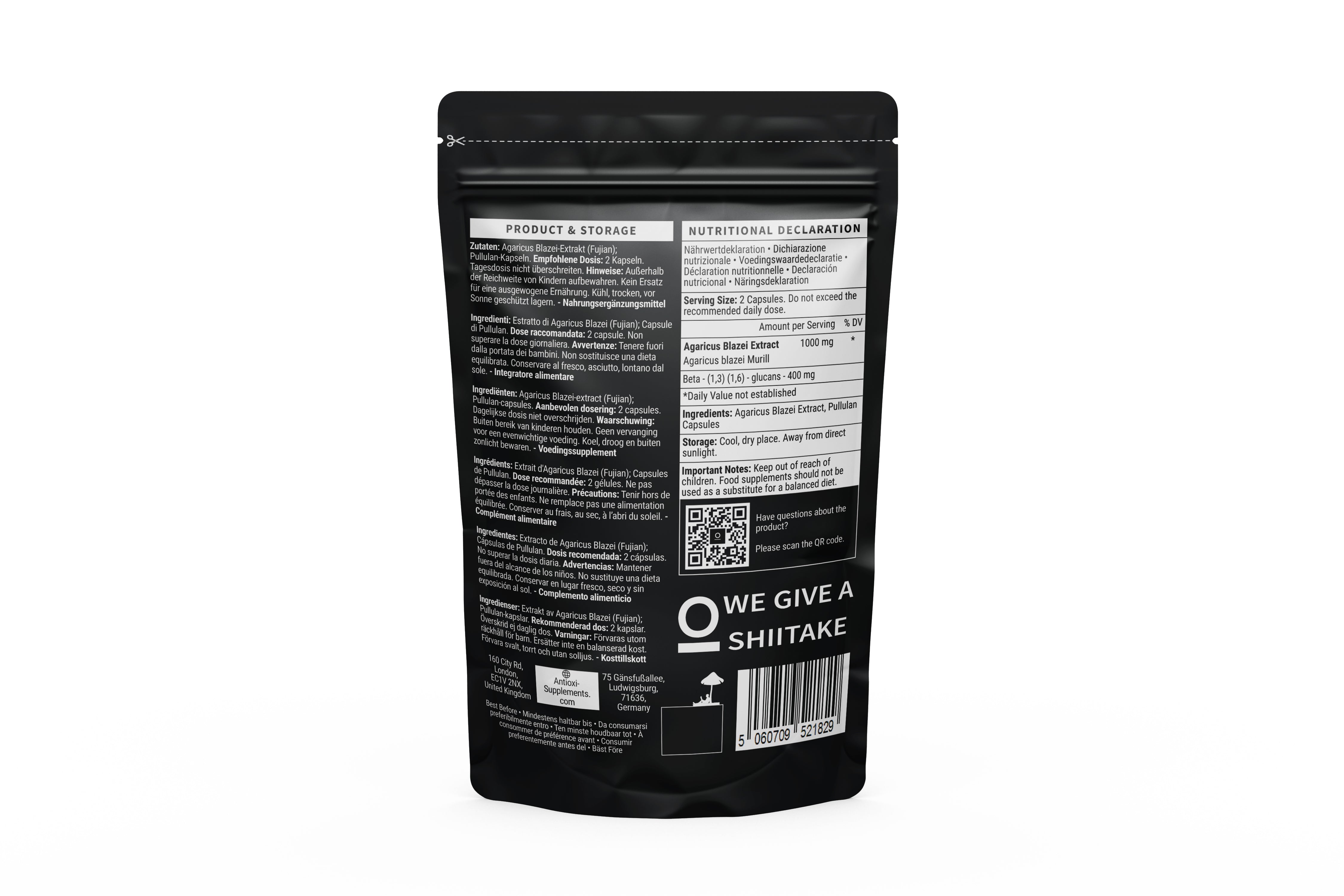 Agaricus Blazei Mushroom Premium Svampetilskud - 90 Kapsler á 500mg