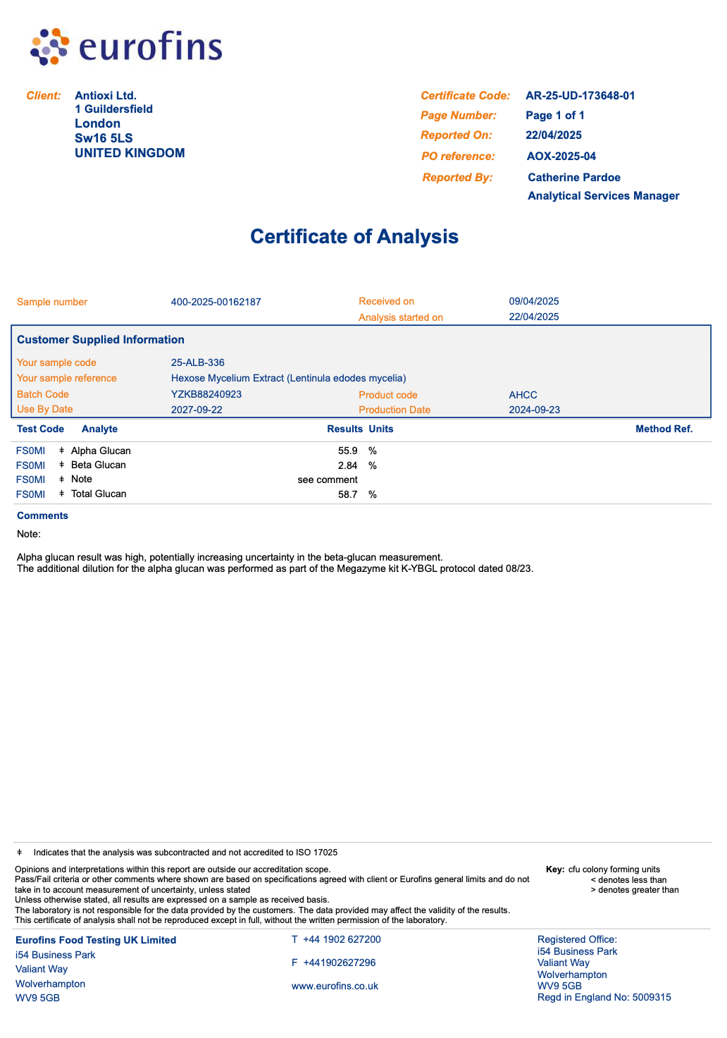 Hexose Mycelium Extract (AHCC) pulver | Antioxi