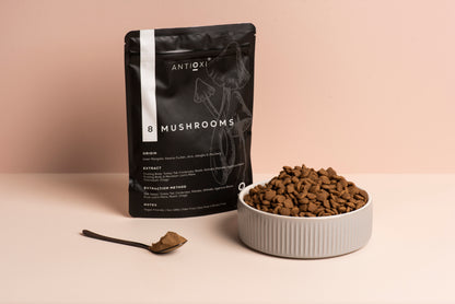 Antioxi® 8 Mushroom Blend til Kæledyr – Premium svampetilskud til hunde og katte
